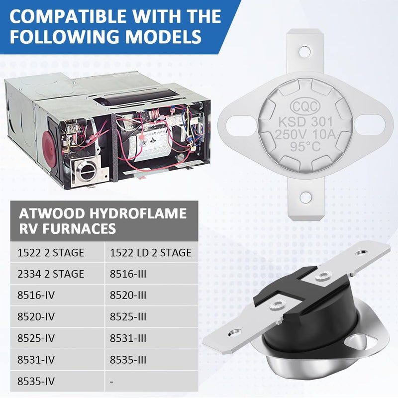 WKZO 37022 High Furnace Limit Switch for Atwood RV Heater High Temperature Limit Switch 190℉ for Hydro Flame 8500 Series Furnaces 8531 8535 8516 8520 L190-20F - Image 5